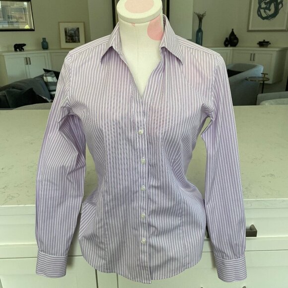 Brooks Brothers Petite Fitted LS Button Down Striped Blouse Purple Wht Sz 4P - Picture 1 of 11